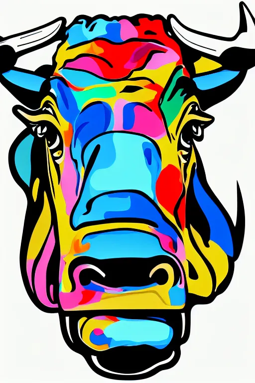 Image similar to A portrait of a bull on a motorcycle, sticker, highly detailed, colorful, illustration, smooth and clean vector curves, no jagged lines, vector art, smooth