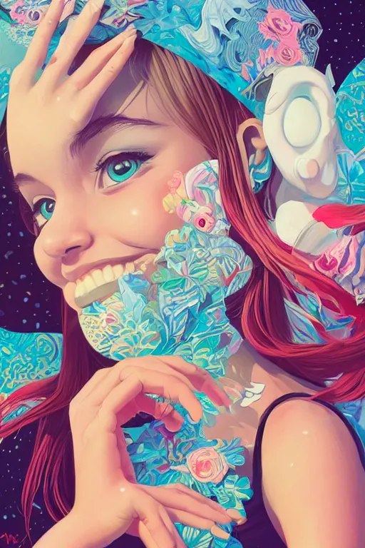 Image similar to a cute young girl smiling, Tristan Eaton, victo ngai, artgerm, RHADS, ross draws