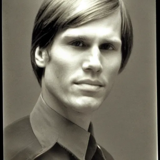 Image similar to A photograph portrait of Jerma985 with short-medium length hair a combover wearing early 1970s menswear in the early 1970s, taken in the early 1970s, grainy, taken on a 1970s Polaroid Camera, realistic, hyperrealistic, very realistic, highly detailed, very detailed, extremely detailed, detailed, digital art, trending on artstation, colorized photo