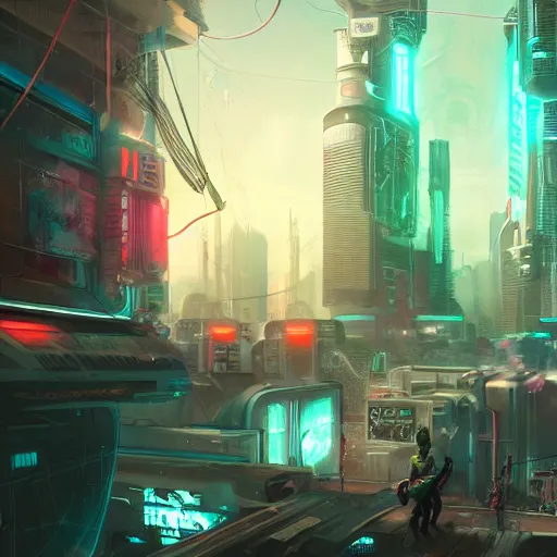 Image similar to jinx, cyberpunk, concept art, artstation, detailed, dramatic lighting, cyber - city background
