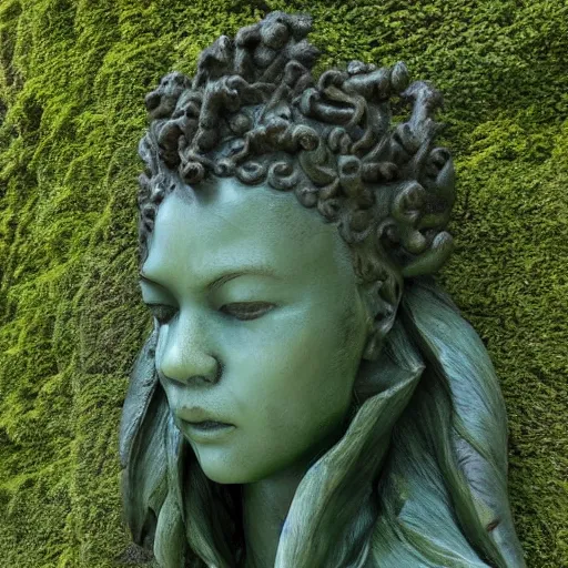 Image similar to realistic ultra detialed statue covered in moss