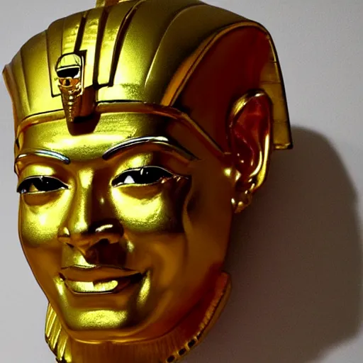 Prompt: anient, golden egyptian pharaoh death mask of walter white, in the style of king tut