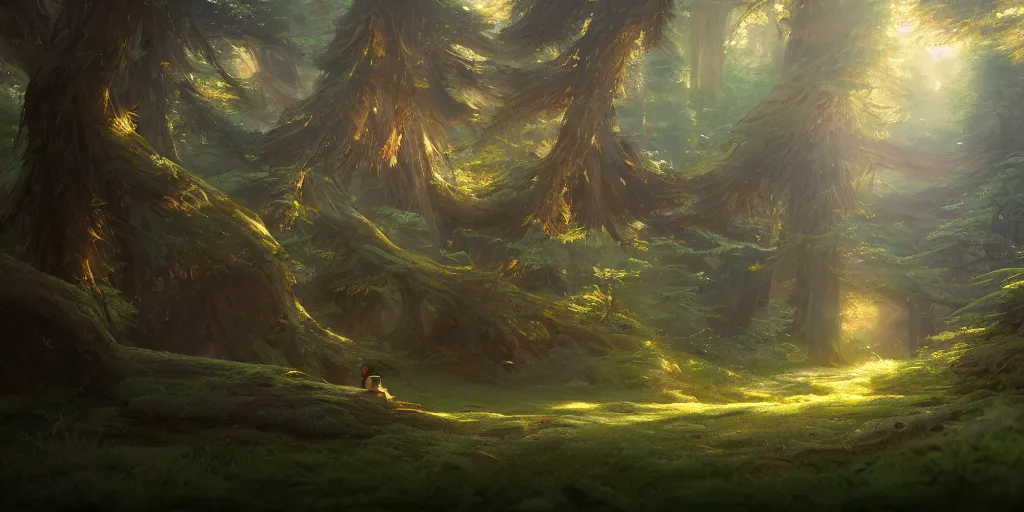 Image similar to a forest, highly detailed oil painting, Studio Ghibli, Jessica Rossier, digital art, octane render, beautiful composition, trending on artstation, masterpiece