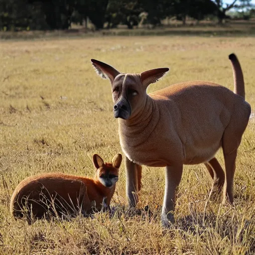 Prompt: boerboel in a field, kangaroo in the background, detailed, intricate