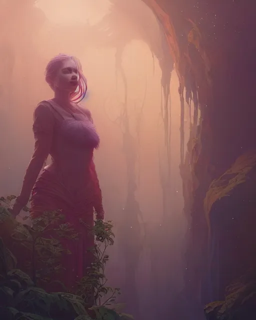 Image similar to highly detailed surreal vfx portrait of kristen hauncher, stephen bliss, unreal engine, greg rutkowski, loish, rhads, beeple, makoto shinkai and lois van baarle, ilya kuvshinov, rossdraws, tom bagshaw, alphonse mucha, global illumination, detailed and intricate environment