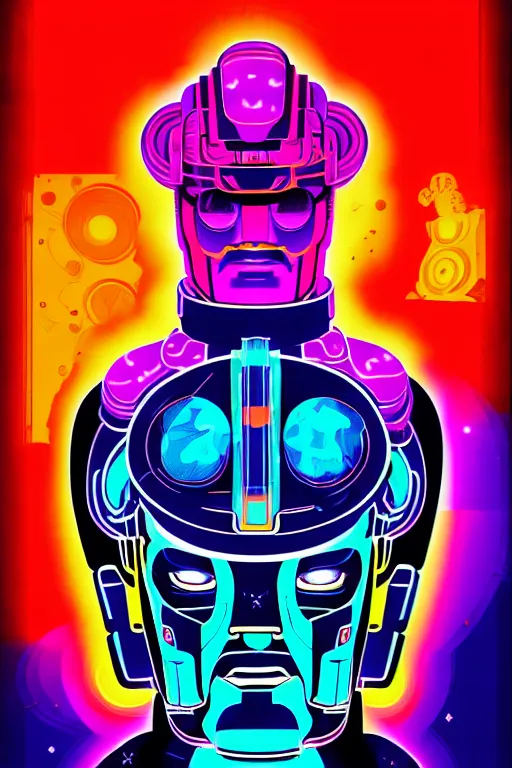 Image similar to Psychedelic Neon Japanese Portrait of Galactus by Laurie Greasley