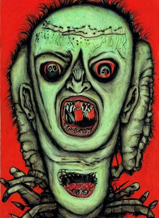 Image similar to a horror mad portrait of extraterrestrial art brut by a psycho man, full color outsider crazy marginal art