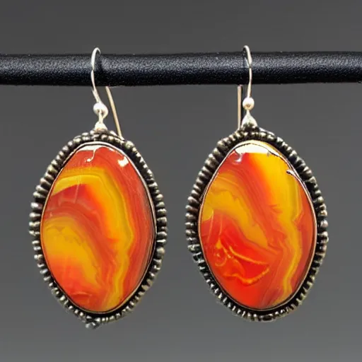 Image similar to jewelry design, jewelry display, a pair of phoenix agate earrings