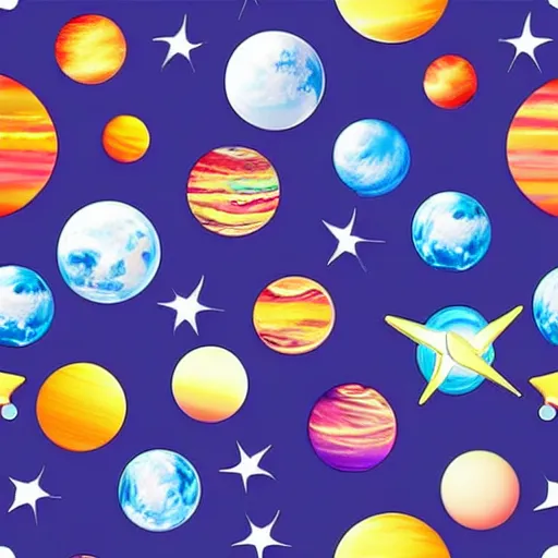 Image similar to a tileable seamless space@themed wallpaper designed for kids