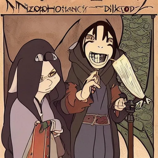 Image similar to anthropomorphic minks dressed as humans playing D&D, cartoon style, studio ghibli, mucha