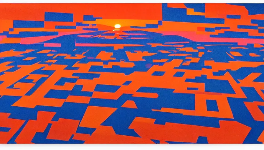 Image similar to sunset over the san francisco bay area by victor vasarely