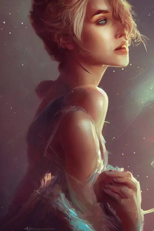 Image similar to clear portrait of a curious attractive women, background hyper detailed, character concept, full body, dynamic pose, glowing lights intricate, elegant, highly detailed, digital painting, artstation, concept art, sharp focus, illustration, van baarle lois and sanderson ruth