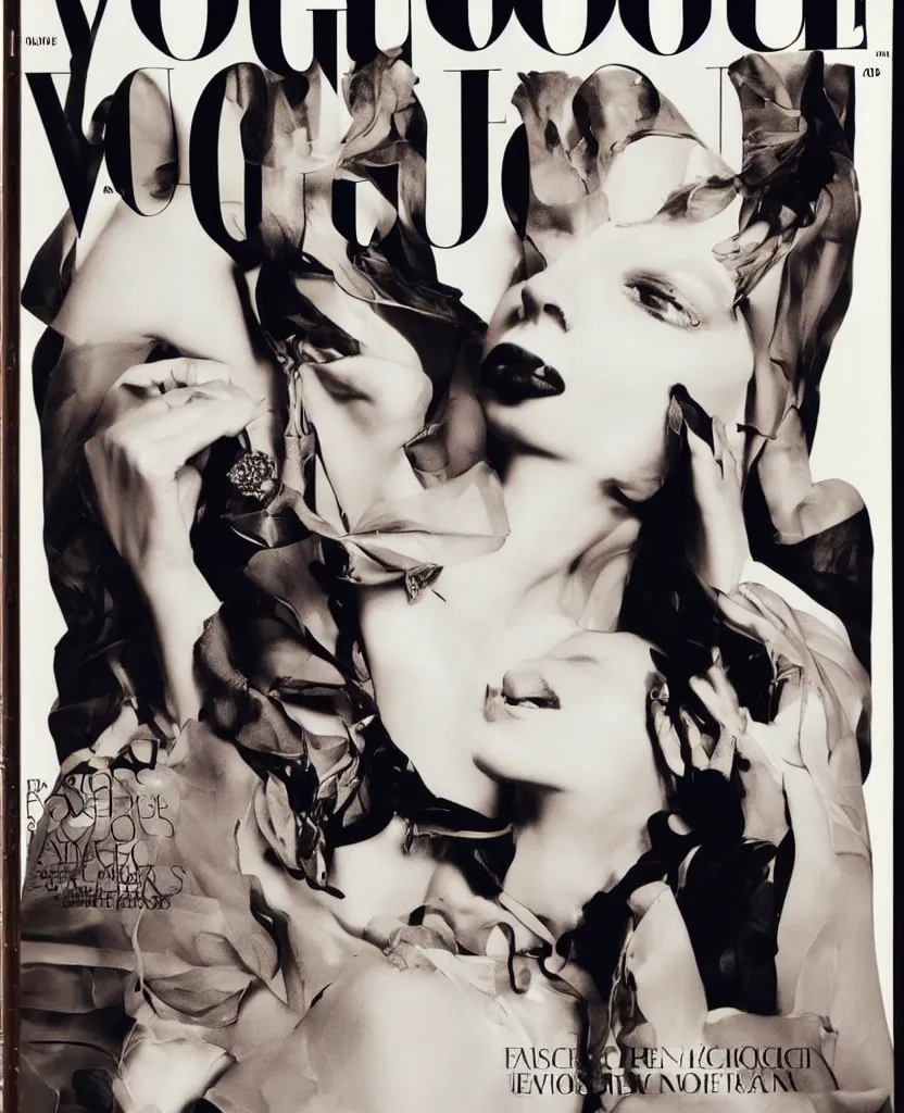 Prompt: vogue magazine cover issue fashion studio lighting, graphic design, couture, Richard avedon photo n 5