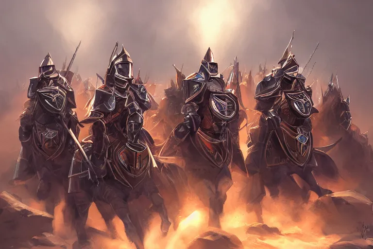 Image similar to royal knights in a shield formation protecting the queen, concept art, digital painting, trending on artstation, deviantart, highly detailed, perfect composition, dramatic lighting, sharp focus, 8 k uhd