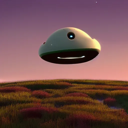 Prompt: a fancy alien spaceship on a dusky biome by pixar, humongous view, rtx, smooth, cinematic