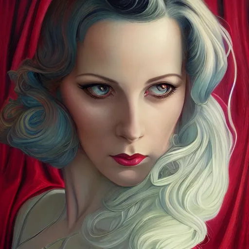 Image similar to a streamline moderne, ( art nouveau ), portrait in the style of charlie bowater, and in the style of donato giancola, and in the style of charles dulac. intelligent, beautiful eyes. symmetry, ultrasharp focus, dramatic lighting, semirealism, intricate symmetrical ultrafine background detail.