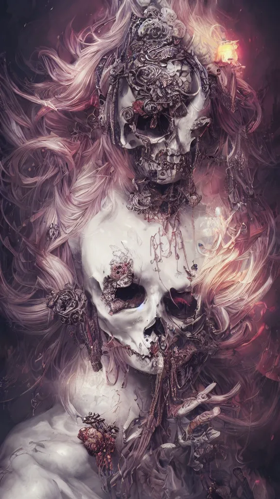 Image similar to death 1 3, maximalist, high detail, 8 k, ornate, dark fantasy, realistic, masterpiece, trending on art station, complex, wlop