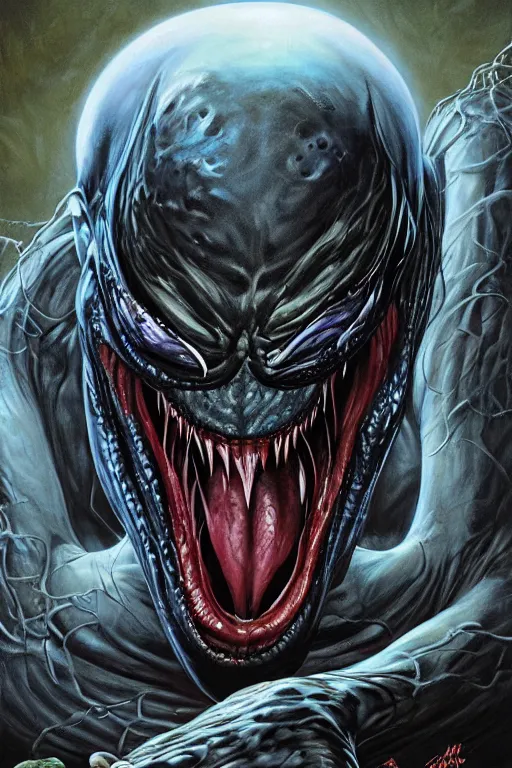 Prompt: venom. art by tomasz alen kopera and glenn fabry.