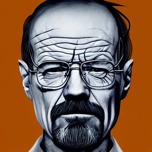 Prompt: a detailed portrait of walter white with face tattoos, art illustration, incredibly highly detailed and realistic, 8 k, sharp focus