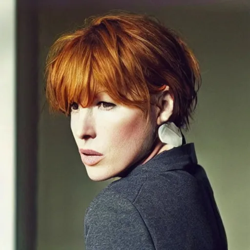 Image similar to award winning portrait of kelly reilly as a young man!!! bare ears, short!! hair and hazel!!! eyes, stubble