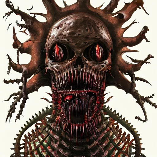 Prompt: Hyper detailed painting of a horrid eyeless biomechanical abomination covered in endless teeth as it devours The Void itself.