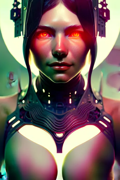 Image similar to portrait of ultra realistic, beautiful cyborg woman, sci-fi, fantasy, manga, intricate, elegant, highly detailed, digital painting, octane render, artstation, concept art, smooth, sharp focus, illustration, art by artgerm and and greg rutkowski and alphonse mucha