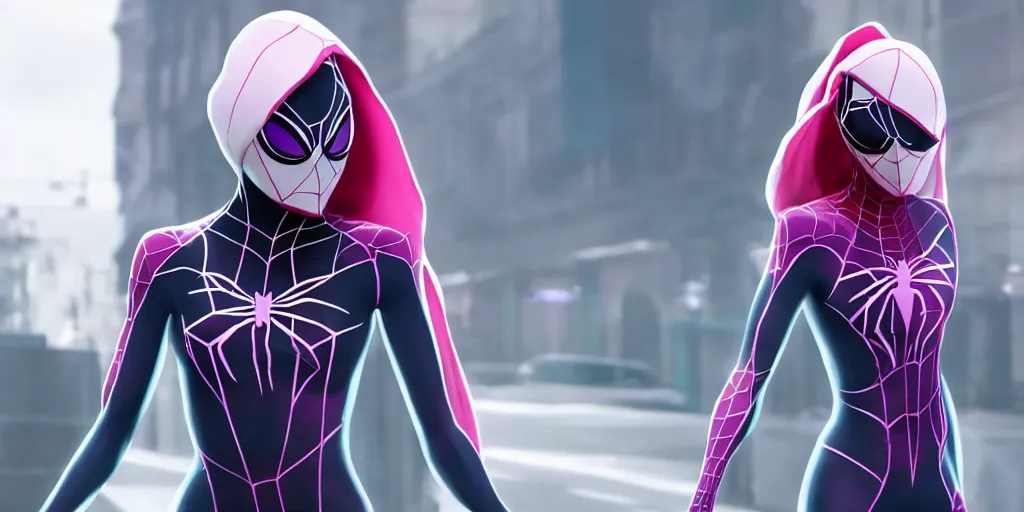 Prompt: spider gwen, real life, spotted, ultra realistic, accurate, 4 k, movie still, uhd, sharp, detailed, cinematic, render, modern