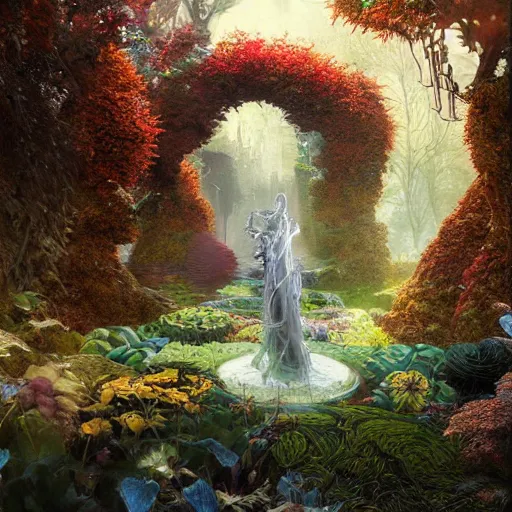 Prompt: garden lightning autumn rich ornate cryengine render fantasy cinematic by m. c. escher, john berkey, artgerm, stephen gammell, justin gerard, james jean, james christensen, moebius