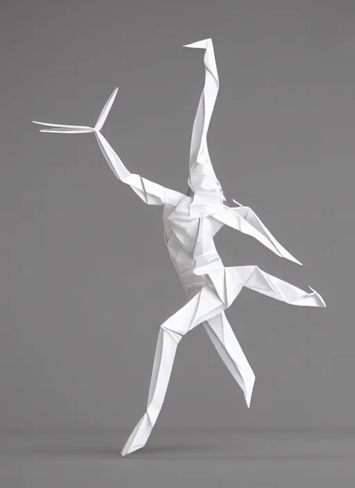 Image similar to origami dancer in white paper, 3 d render, ultra - detailed, on white background, studio shot