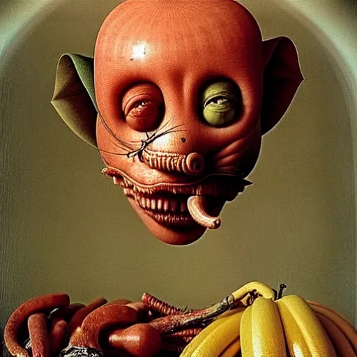 Image similar to a boy like eraserhead and elephant man sitting in a tub full of tomato sauce, looking straight into camera, screaming in desperation, by giuseppe arcimboldo and ambrosius benson, renaissance, fruit, intricate and intense oil paint, a touch of beksinski and hr giger and edward munch, realistic