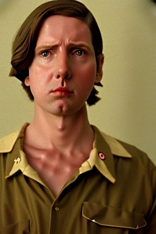 Prompt: beautiful wes anderson movie 3 5 mm film still insanely beautiful, tragically beautiful, only one head single portrait team fortress 2 heavy team fortress 2 heavy team fortress 2 heavy team fortress 2 heavy scout team fortress 2 heavy, absurdly beautiful, elegant, photographic ultrafine hyperrealistic detailed face wes anderson color, vintage, retro,