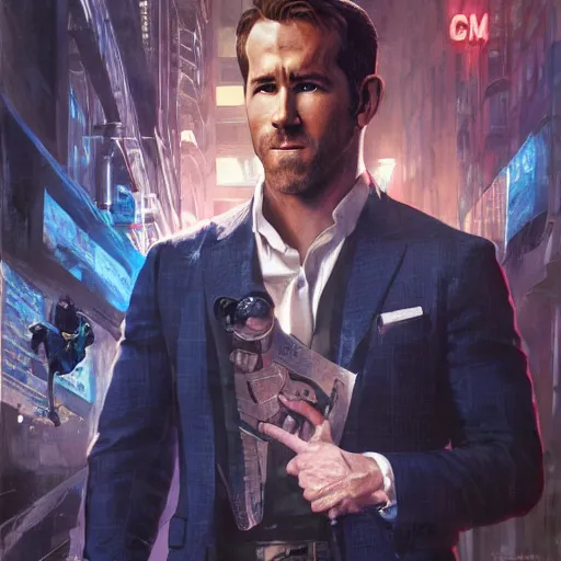 Image similar to ryan reynolds as spider - man, wearing a black and blue suit, cinematic, volumetric lighting, f 8 aperture, cinematic eastman 5 3 8 4 film, photorealistic by greg rutkowski, by stanley artgerm, by alphonse mucha