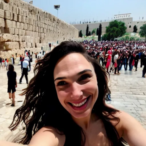 Prompt: photo realistic, selfie, gal gadot at the kotel