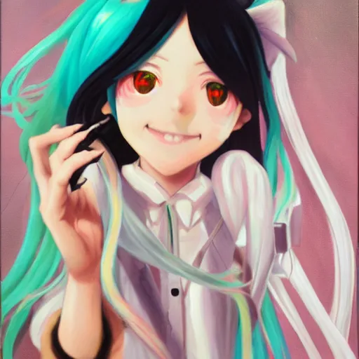 Image similar to Hatsune miku, oil painting