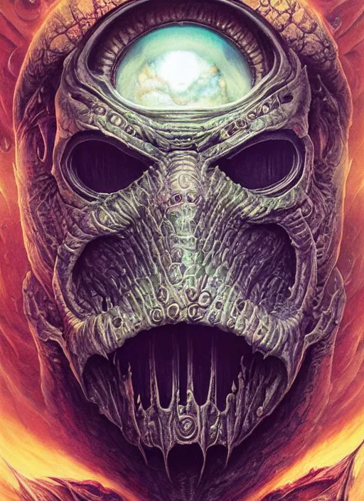 Image similar to evil dark spaceship mf doom reptile eyes, cosmic horror, intricate, elegant, highly detailed, centered, digital painting, artstation, concept art, smooth, sharp focus, illustration, artgerm, tomasz alen kopera, peter mohrbacher, donato giancola, joseph christian leyendecker, wlop, frank frazetta