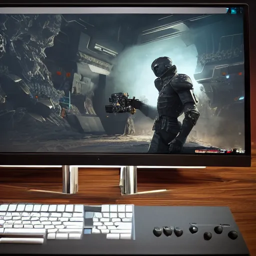 Image similar to a darc age knight sitting in front of a modern pc playing games, ultra realistic details, trending on artstation, 8 k