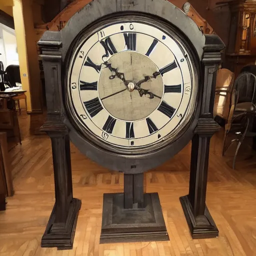 Prompt: a photo of a table made out of a big clock,