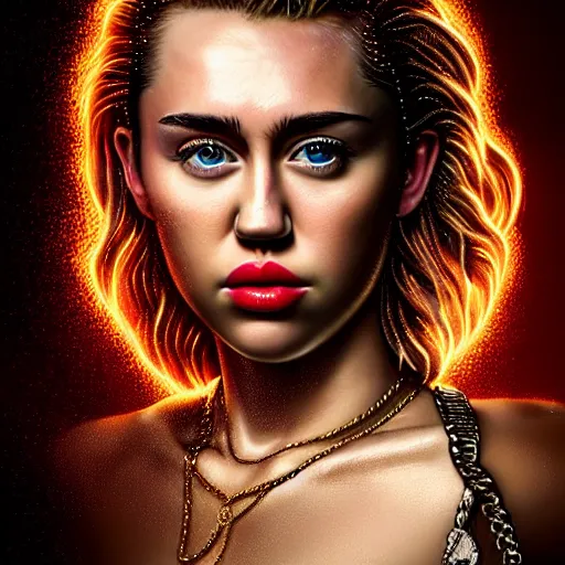 Prompt: Riveting Miley Cyrus portrait, atmospheric lighting, painted, intricate, volumetric lighting, beautiful, rich deep colors masterpiece, golden hour, sharp focus, ultra detailed, by Leesha Hannigan, Ross Tran, Thierry Doizon, Kai Carpenter, Ignacio Fernández Ríos