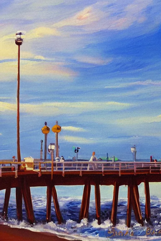 Image similar to bob ross painting of santa monica pier
