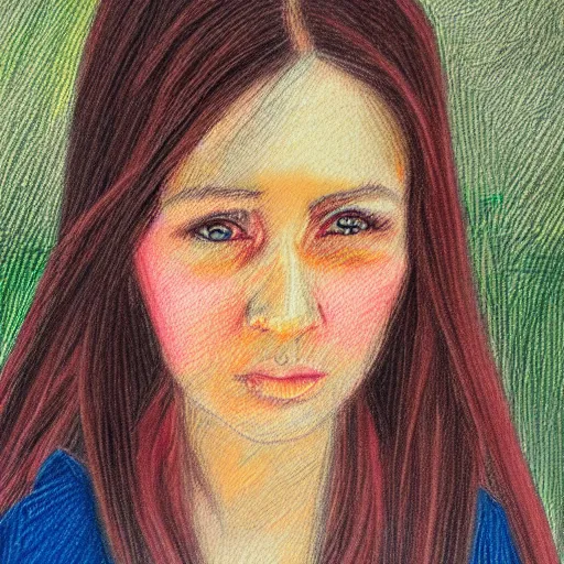 Prompt: female portrait, crayon
