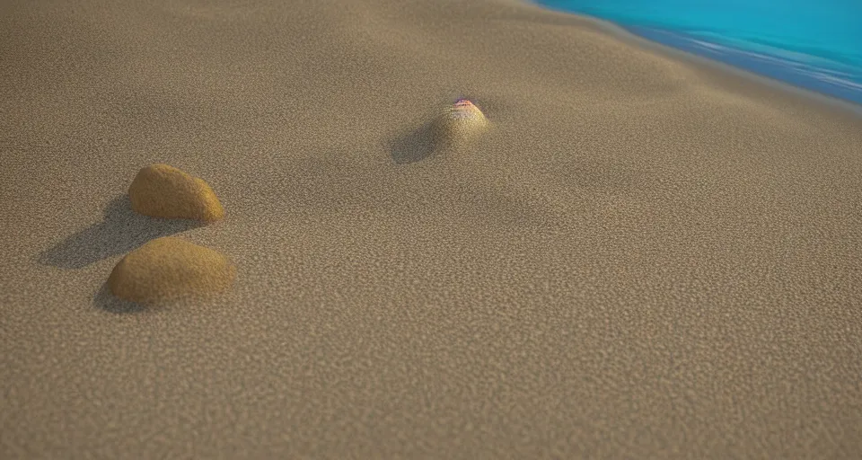 Prompt: quixel render of a sandy beach, detailed sand and rock textures, realistic water, lumen lightmap, 3 d rendered environment