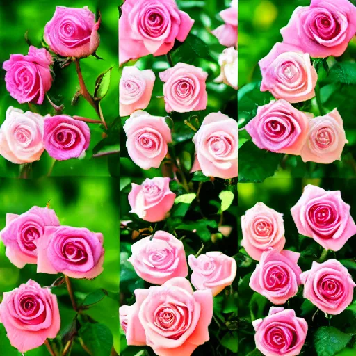 Prompt: a 3 x 3 array of rose photos