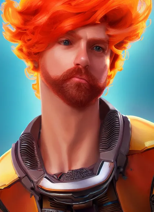 Prompt: synthwave portrait of curly orange hair man from overwatch, au naturel, hyper detailed, digital art, trending in artstation, cinematic lighting, studio quality, smooth render, unreal engine 5 rendered, octane rendered, art style by klimt and nixeu and ian sprigger and wlop and krenz cushart.