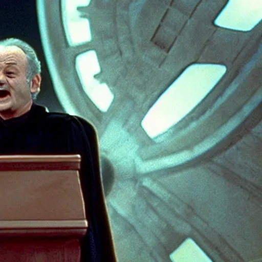 Image similar to bill murray as palpatine giving a speech in the senate, star wars movie by george lucas