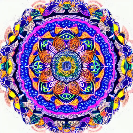 Image similar to highly detailed and intricately made vector art colorful illustration of a very beautiful Mandala with very symmetrical features and soft pastel tones, hyperrealistic, intricate detail, HD digital painting, 8k resolution, enchanting, sense of awe, award winning picture, Hyperdetailed, Gsociety, trending on ArtstationHQ