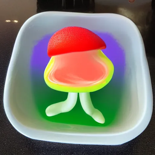 Prompt: a mushroom made of jello
