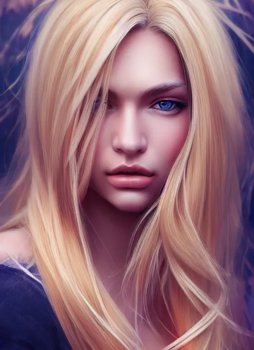 Image similar to photo of a gorgeous female with long blonde hair in the style of stefan kostic, realistic, full body shot, wide angle, sharp focus, 8 k high definition, insanely detailed, intricate, elegant, art by stanley lau and artgerm, floating embers