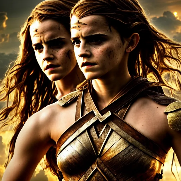 Image similar to full length photo of emma watson as an amazon warrior, highly detailed, 4 k, hdr, smooth, sharp focus, high resolution, award - winning photo