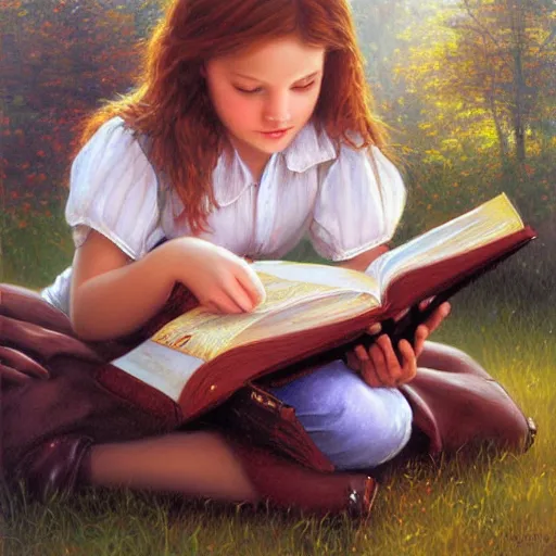 Image similar to a girl reading a book by Mark Keathley