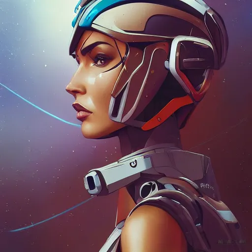 Image similar to a portrait of a stunning beautiful elite megan fox gundam pilot, with an intricate, detailed, urban inspired hiphop afro futuristic helmet, vector behance hd jesper ejsing, rhads, makoto shinkai, lois van baarle, ilya kuvshinov, rossdraws, hd, 3 2 k, ilya kuvshinov, gustav klimt